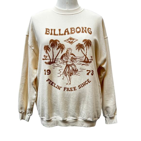 NWT Billabong Ride In Pullover Crew Neck Oversized Sweatshirt Size Medium Cream - Picture 1 of 6